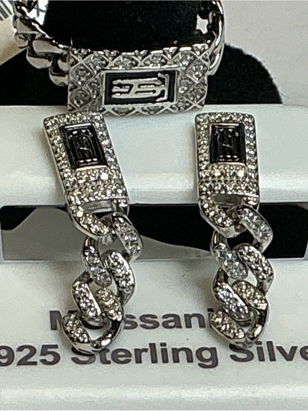 925 Sterling Silver Moissanite Ring & Earrings Set VVS Rhodium Plated